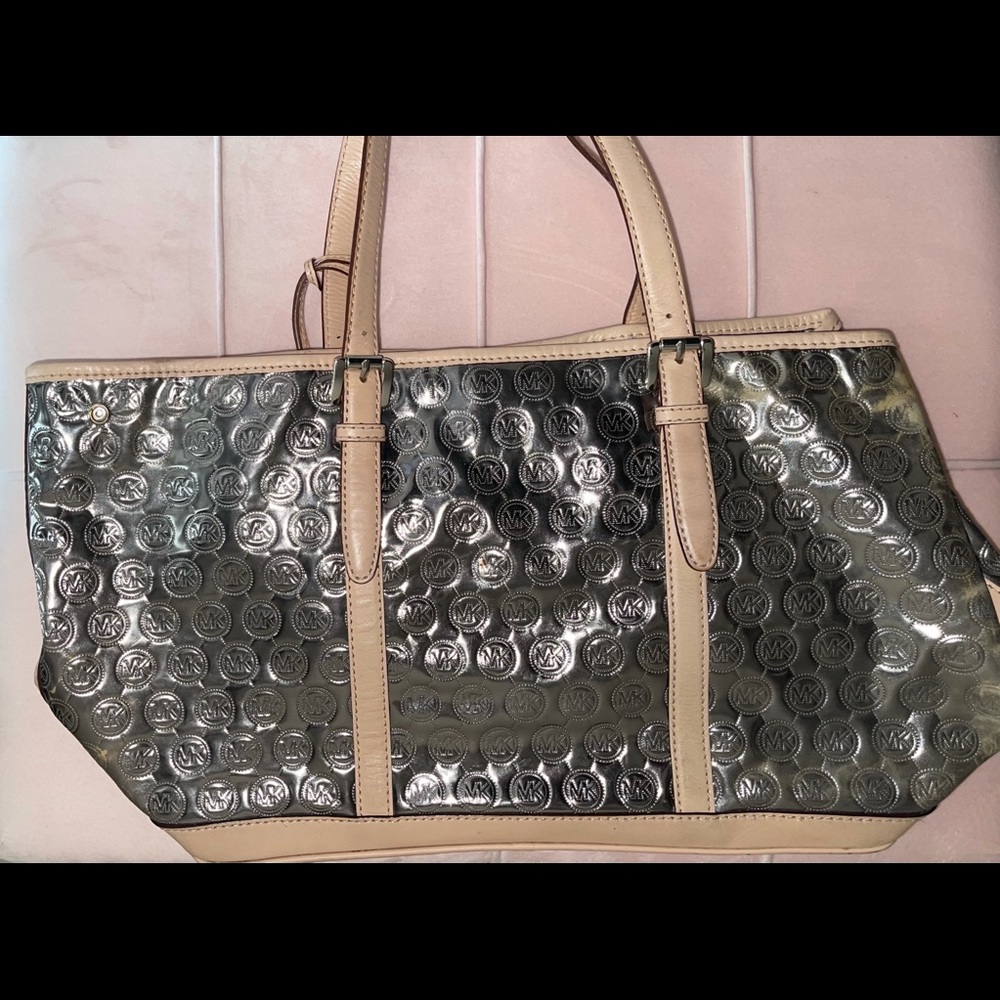 Silver and Tan Michael Kors Tote